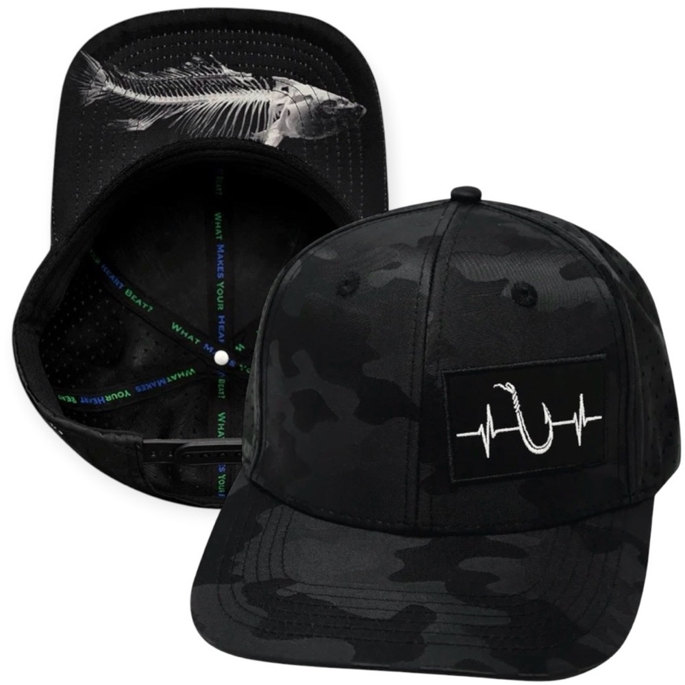 The Heartbeat Brand Black Camo Fish Bone Fishing Baseball Hat